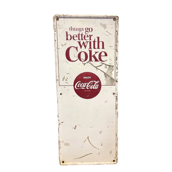 Vtg Authentic 1960 Era Coca Cola Sign "Things Go Better With Coke" Sign 30"x12" - Picture 1 of 11